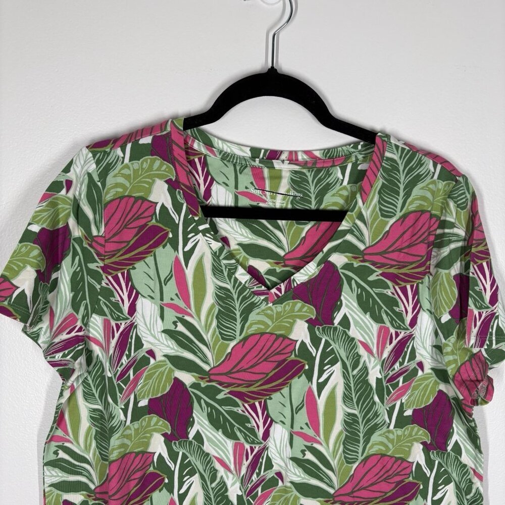 Soft Surroundings Petite Medium Tropical Floral Short Sleeve V-Neck Top NWOT - Picture 3 of 8